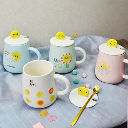 Чашка керамическая с крышкой и ложкой 450 мл "Be Heppy" Stenson - 88532 ✅ базовая цена $5.27 ✔ Опт ✔ Скидки ✔ Заходите! - Интернет-магазин ✅ Фортуна-опт ✅