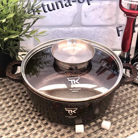 Кастрюля-казан Top Kitchen черный в оранжевую точку мрамор 5,7 л -(28 см) TК 00053 ✅ базовая цена $22.51 ✔ Опт ✔ Скидки ✔ Заходите! - Интернет-магазин ✅ Фортуна-опт ✅
