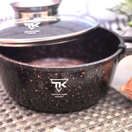 Кастрюля-казан Top Kitchen 4,5 л черный в оранжевую точку мрамор TК 00052 ✅ базовая цена $17.16 ✔ Опт ✔ Скидки ✔ Заходите! - Интернет-магазин ✅ Фортуна-опт ✅