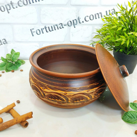   Жаровня средняя из красной глины 2 л - 2928 ✅ базовая цена 165.76 грн. ✔ Опт ✔ Скидки ✔ Заходите! - Интернет-магазин ✅ Фортуна-опт ✅