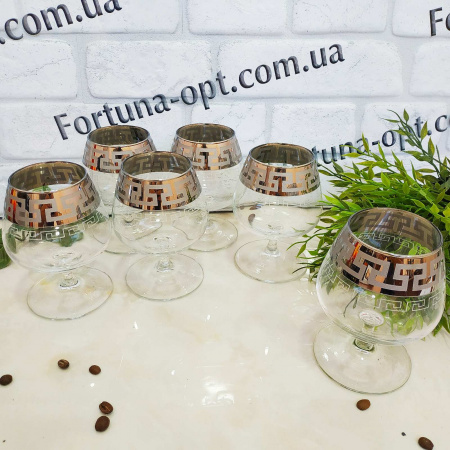 Набор бокалов для бренди, коньяка 410 мл 6шт/наб Греческий Узор серебро - 03-1812 ✅ базовая цена 346.20 грн. ✔ Опт ✔ Скидки ✔ Заходите! - Интернет-магазин ✅ Фортуна-опт ✅