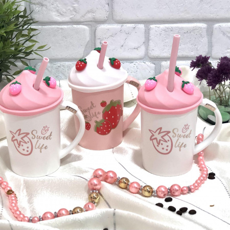 Чашка с силиконовой крышкой и трубочкой 400 мл Sweet life Stenson - 00518 ✅ базовая цена $6.57 ✔ Опт ✔ Скидки ✔ Заходите! - Интернет-магазин ✅ Фортуна-опт ✅