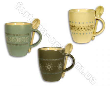Чашка с ложкой керамическая 330 мл Орнамент Elina EL - 3233 ✅ базовая цена 37.70 грн. ✔ Опт ✔ Скидки ✔ Заходите! - Интернет-магазин ✅ Фортуна-опт ✅