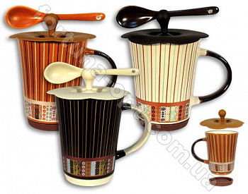 Чашка керамическая с ложкой и силиконовой крышкой Elina EL - 3244 400 мл ✅ базовая цена 54.09 грн. ✔ Опт ✔ Акции ✔ Заходите! - Интернет-магазин Fortuna-opt.com.ua.