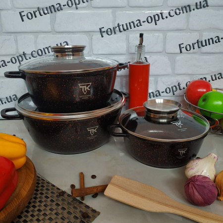 Набор казанов Top Kitchen (3 кастрюли) черные в оранжевую точку TК 00021 ✅ базовая цена $53.71 ✔ Опт ✔ Скидки ✔ Заходите! - Интернет-магазин ✅ Фортуна-опт ✅