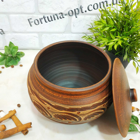 Макитра с крышкой красная глина 3 л - 2975 ✅ базовая цена 174.05 грн. ✔ Опт ✔ Скидки ✔ Заходите! - Интернет-магазин ✅ Фортуна-опт ✅