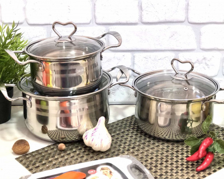 Набор нержавеющих кастрюль A-Plus - 2063 ➜ Опт и розница ✅ актуальная цена -Интернет магазин ✅ Фортуна ✅